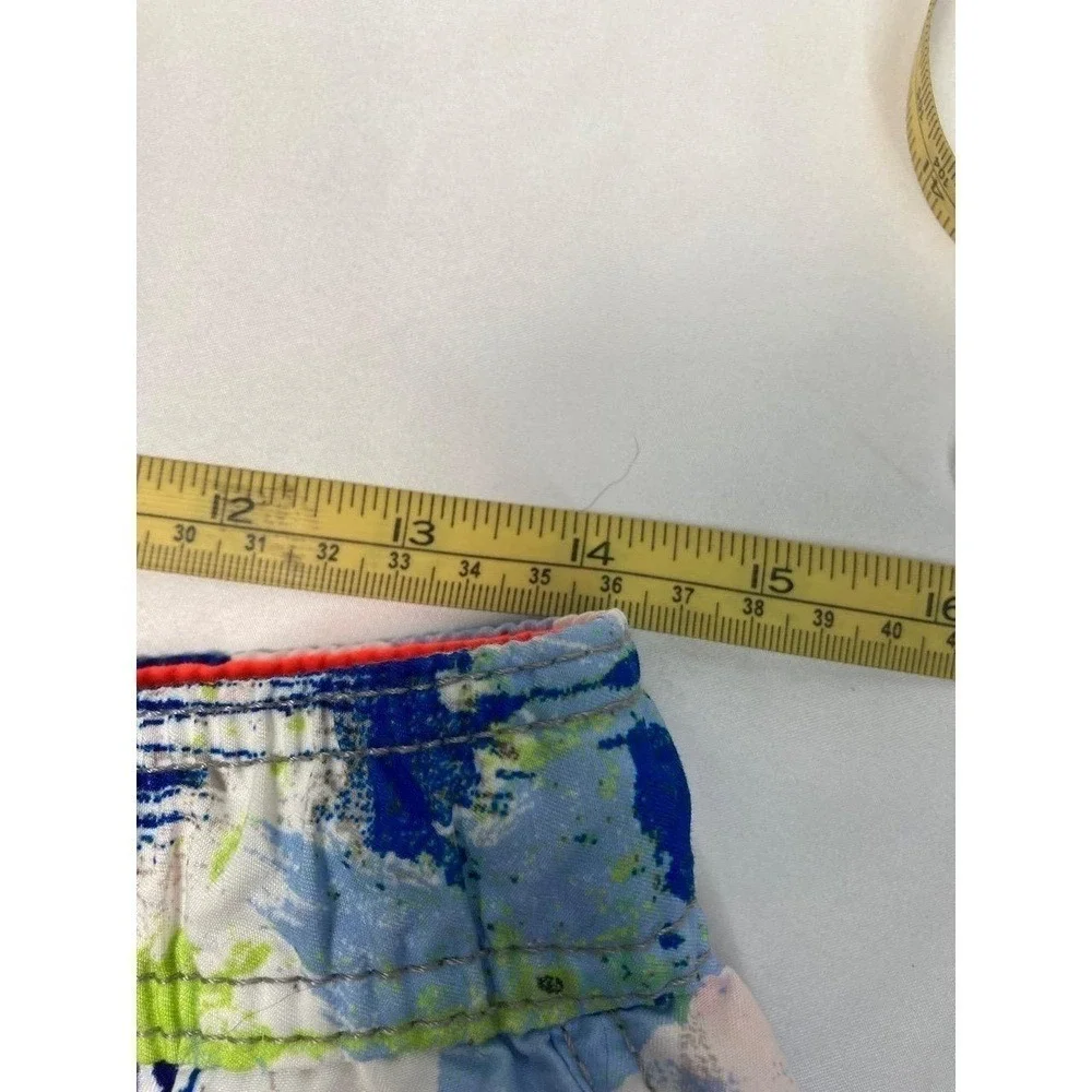 PAGE ONE Mens‎ Swim Trunks Beach Shorts Green & Blue Paint Splatter Design L